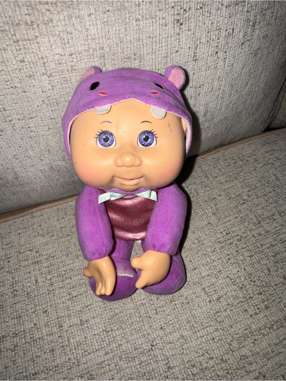 Plush Purple Hippo Baby Doll with Hooded Costume